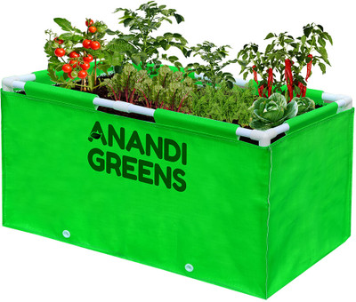 Anandi Greens 3Lx1Wx1H HDPE 360 GSM Green Color Rectangular Grow Bag, with PVC Pipe Support Grow Bag
