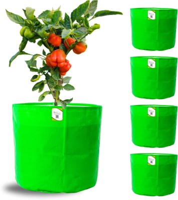 ORGANICBAZAR 15x15 Grow Bags for Terrace & Home Garden, HDPE 260 GSM Planter (Pack of 5), Green Grow Bag