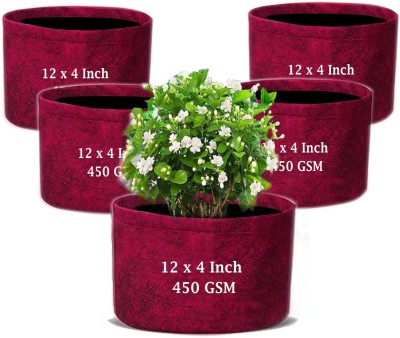 IAgriFarm 12x4 Inch Geo Fabric,Pack of 5,UV Protected,450 GSM,Round Shape/Maroon Colour Grow Bag