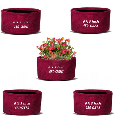 IAgriFarm 6x3 Inch Geo Fabric,Pack of 5,UV Protected,450 GSM,Round Shape/Maroon Colour Grow Bag