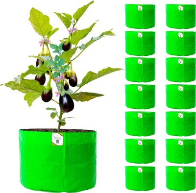 ORGANICBAZAR 15x12 Grow Bags for Home & Terrace Garden, Premium HDPE 260 GSM, Pack of 15, Green Grow Bag