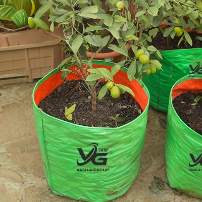 VG TARP UV-Protected Round Green-Orange Grow Bags, 250 GSM - 15x15 Inch (PACK OF 2) Grow Bag