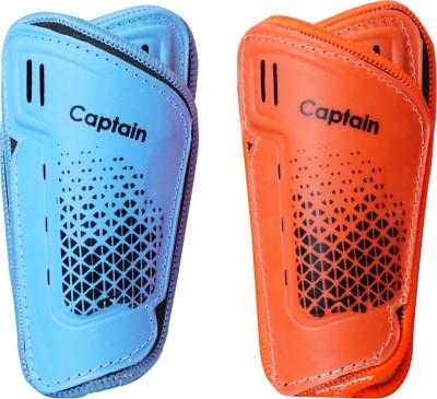 CAPTAIN ELITE SOCCER SHINGUARDS HARD PROTECT SHELL WITH EVA CUSHIONED Football Shin Guard(Blue, Orange)