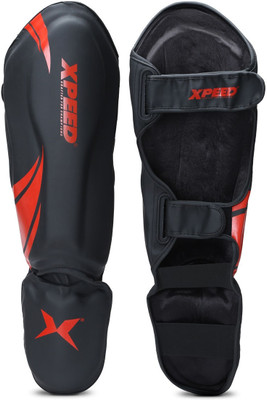 XpeeD High Quality PU Shin Guard | Shin Pad for MMA, Boxing, Muay Thai, Kickboxing-L MMA Shin Guard(Red)