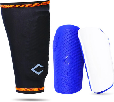 CAPTAIN Professional Hard Protective Shell Shinguards With Stretchable Sleeve Football Shin Guard(Blue, Black)