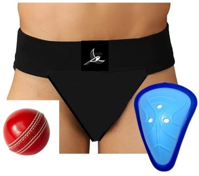 Koel Leather Ball || Cricket Supporter Medium and Abdomen Support AD (Youth) Abdominal Guard(Black)