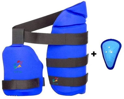HTM Thigh pad for Right Handed Youth (Thai pad) with Abdominal Guard Cricket Thigh Guard(Blue)