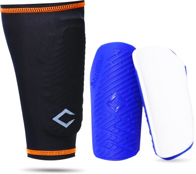 CAPTAIN Professional Hard Protective Shell Shinguards With Stretchable Sleeve Football Shin Guard(Blue, Black)