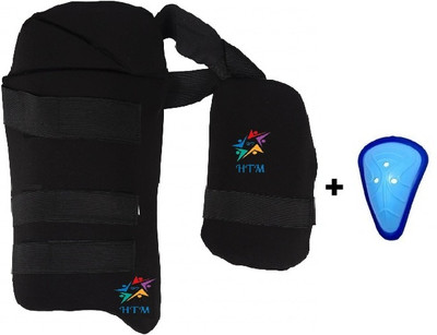 HTM Thigh pad for Right Handed Youth with Abdominal guard Cricket Guard Combo(Black)