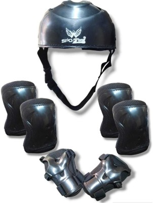 SPO Zone Skating & Cycling Protective Tranning Set (7 Pcs Set) Skating Guard Combo(Black)