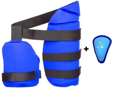 HTM Thigh Guard for Right Handed Mens with Abdominal guard Cricket Guard Combo(Blue)
