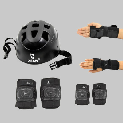 XSAW Protective Set for Cycling Skateboard Skating Scooter Age 7 to 15 Year (SMALL) Skating Guard Combo(Black)