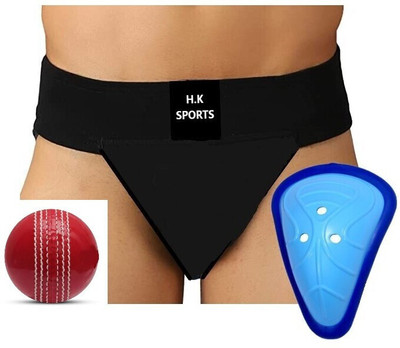 HK Sport & Toys Combo of Cricket Supporter Medium || Abdominal-Guard Youth || 1 Ball Abdominal Guard(Black)