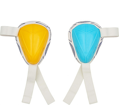 Nextage Men's Cricket Combo Abdominal Guard Set with Strap : Blue & Yellow Abdominal Guard