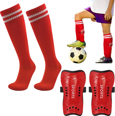 PROBEROS Sport Compression Sock Shin Guards Set Knee High Compression Sport Socks Football Shin Guard(Red)