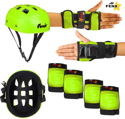 Fena Florosent Skating Protection Kit - Helmet + Elbow + Knee + Hand Guard Skating Guard Combo