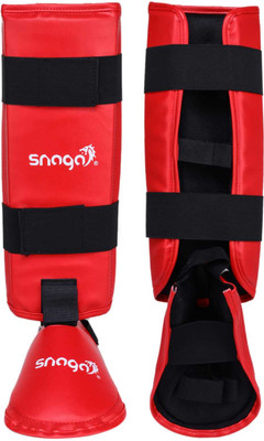 Snaga Karate Shin Guard With Foot for Maximum Safety of Legs on the Field MMA Foot Guard(Red)