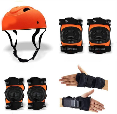 STYRKR Skating Kit for Kids (6-12 Years) |Cycling Safety Kit| Knee, Elbow_MK-777 Skating Guard Combo(Orange)