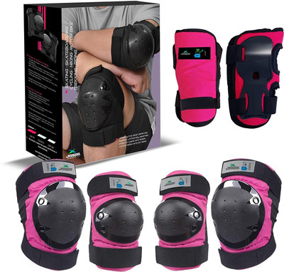 Jaspo Plastron Saver 3 Professional Multi Purpose Protective Kit (Medium upto 15yrs) Skating Guard Combo(Pink, Black)
