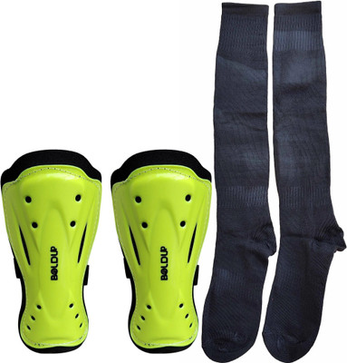 BOLDUP Football Shin Guard with Adjustable Velcro Strap & Socks Football Shin Guard(Yellow)