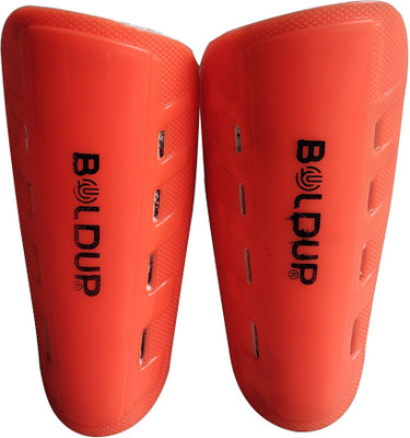 BOLDUP Shin Guards Lightweight, Soccer for Boys & Kids(Orange 8 HoleLeft Right New) Football Shin Guard(Orange, White)