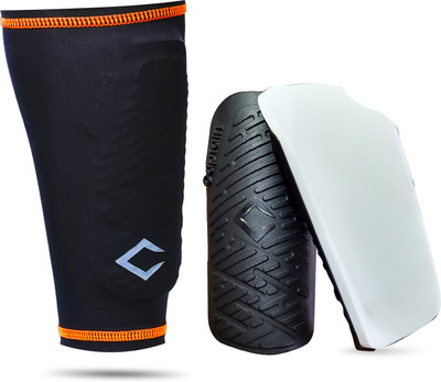 CAPTAIN Professional Shinguards With Stretchable Sleeve Football Shin Guard(Black)