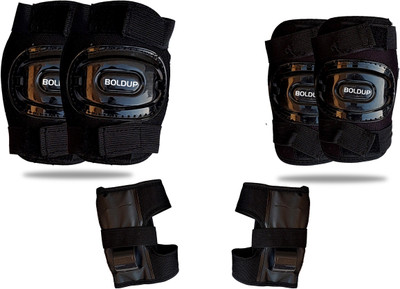BOLDUP Protective Set Guard Protection kit with Knee, Elbow and Wrist Guards (Set of 6) Skating Guard Combo(Black)