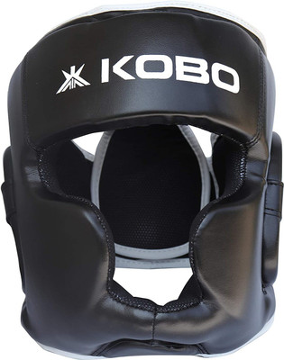 KOBO P.U Leather Mma Head gear Fighting Helmet for Kickboxing Karate Taekwondo Boxing Head Guard(Black)