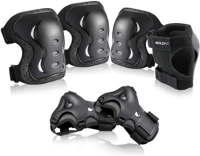 BOLDFIT Skating Guards for Kids Men & Women Skating Protection Skating Kit Knee Guard Skating Guard Combo(Black)