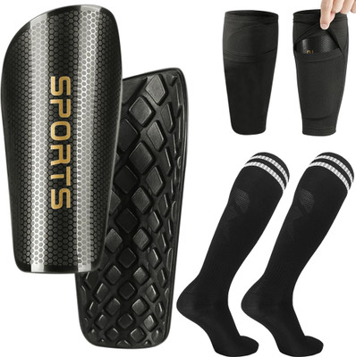PROBEROS Kids Shin Guards Set of 3 EVA Cushioning Shin Guards for Soccer Football Shin Guard(Black)