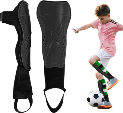 PROBEROS Kids Shin Guard Teens Sport Shin Guards with Ankle Support EVA Cushioning Liner Football Shin Guard(Black)