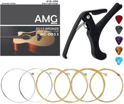 AMG Music Guitar String and Clip On Guitar Capo with 5 Plectrum Picks Clutch Guitar Capo Clutch Guitar Capo(Black)