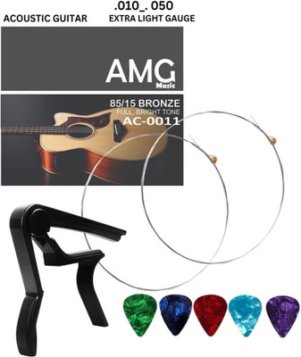 Mocking Bird Acoustic E-1st Guitar Strings With One Handed Trigger Guitar Capo With 5 Picks Clutch Guitar Capo(Black)