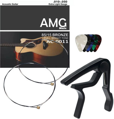 AMG Music Guitar Capo with Acoustic Guitar E 1st String and Picks Capo for Ukulele Clutch Guitar Capo(Black)