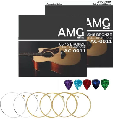 AMG Music Acoustic Guitar String Set Light Stainless Steel String Set 6 With Picks Bright Tone Guitar String(Pack of 2, 12 Strings)