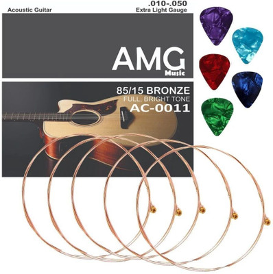 AMG Music Acoustic Guitar G 3rd String Set Of 5 Stainless Steal Strings Guitar G strings With Picks Guitar String(Pack of 5, 5 Strings)