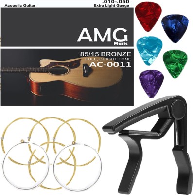 Urban Infotech Acoustic Acoustic Guitar Stainless String with Metal Alloy Guitar Capo and 5 Guitar Picks Guitar String(Pack of 6, 6 Strings)