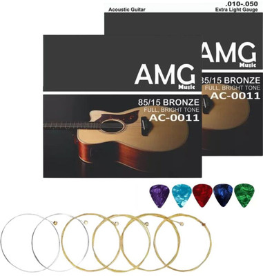 AMG Music Acoustic Guitar String Set Light Stainless Steel String Set 6 With Picks Bright Tone Guitar String(Pack of 2, 12 Strings)