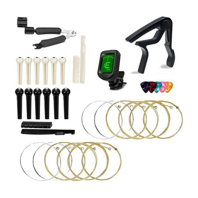 Pleasure Acoustic Guitar Strings Set with Guitar Capo with Tuner 3 in 1 Winder Guitar String Guitar String(6 Strings)