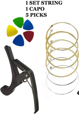 Music Mantra Acoustic KARUNA STRING WITH BLACK CAPO AND 5 PICKS MDLA5 Guitar String(6 Strings)