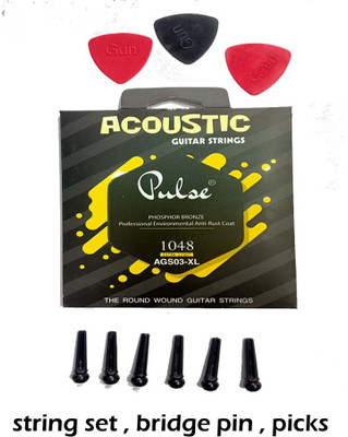 music galaxy Acoustic PULSE YELLOW 1 SET PICKS 3 BRIDGE PIN 6 Guitar String(6 Strings)