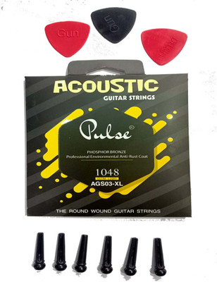 beatbox Acoustic PULSE YELLOW STRING SET AND PICKS 3 BRIDGE PIN 6 Guitar String(6 Strings)