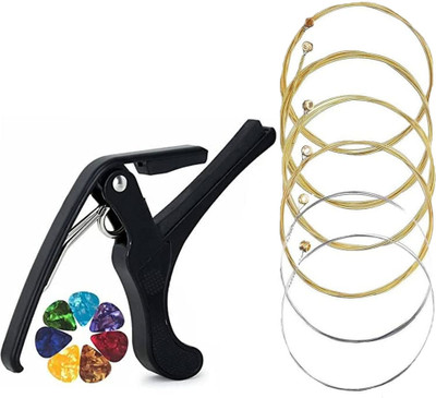 Mocking Bird Acoustic Guitar String Full Set of Extra Light Stainless Steal with Guitar Capo and Picks Guitar String(Pack of 3, 6 Strings)