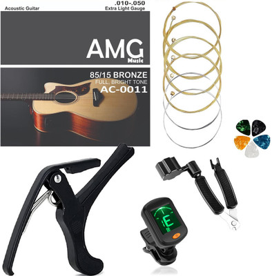 AMG Music Acoustic Guitar String Set with Guitar Capo ,Tuner and Guitar String Winder with Picks Guitar String(Pack of 5, 6 Strings)