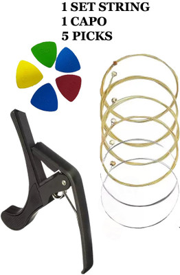 beatbox Acoustic KARUNA STRING WITH BLACK CAPO AND 5 PICKS MDLA6 Guitar String(6 Strings)