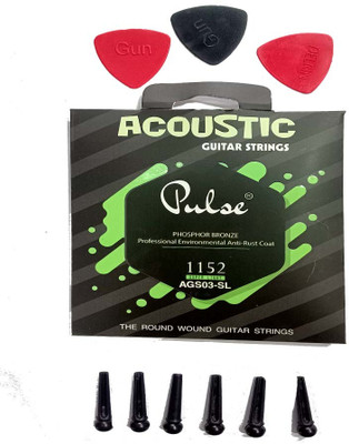 music galaxy Acoustic PULSE STRING GREEN PICK3 AND BRIDGE PIN 6 Guitar String(6 Strings)
