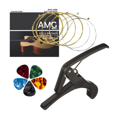 IMAGINEA Acoustic Acoustic Guitar String with Metal Alloy Guitar Capo Full Set with 5 Picks Guitar String(6 Strings)
