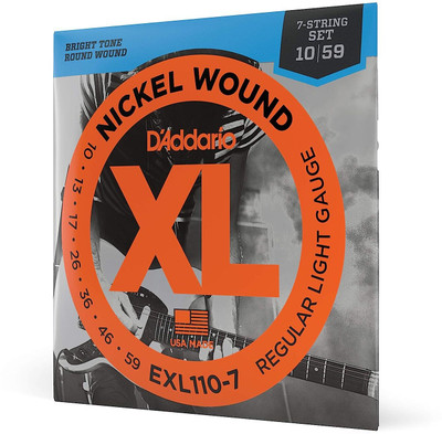 D'ADDARIO Electric EXL110-7 String Nickel Wound Electric Guitar Strings, Regular Light, 10-59 Guitar String(7 Strings)