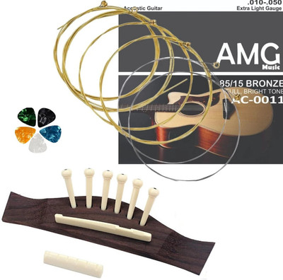 AMG Music Acoustic Guitar String Set with Picks with Guitar Bridge Saddle Set for Acoustic Guitar Guitar String(6 Strings)