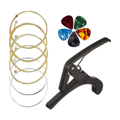 Mocking Bird Acoustic Guitar String with Metal Capo & Picks Set of 6 Guitar String for Acoustic Guitar Guitar String(6 Strings)